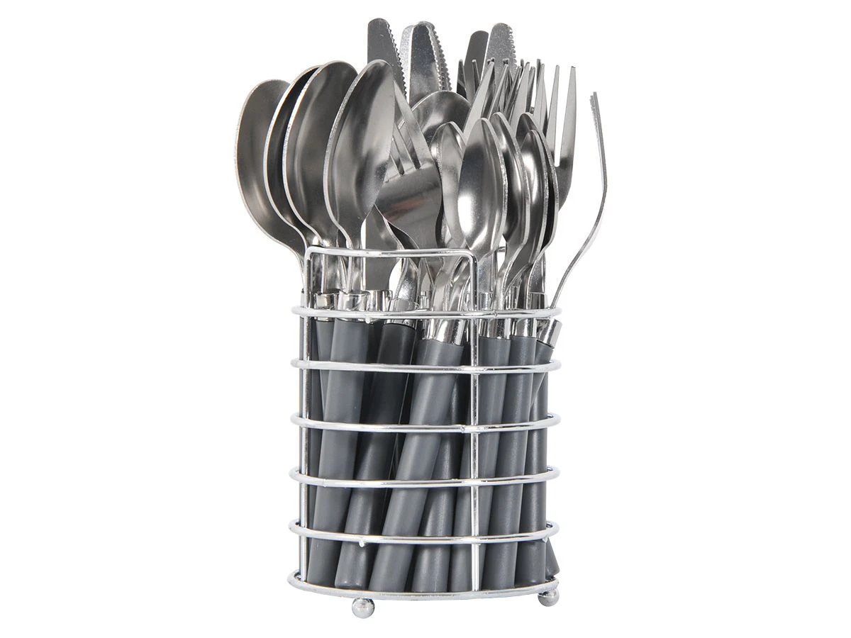 Bo-Camp Bestekset In Mandje - Grey 3 Bo-Camp Bestekset In Mandje - Grey